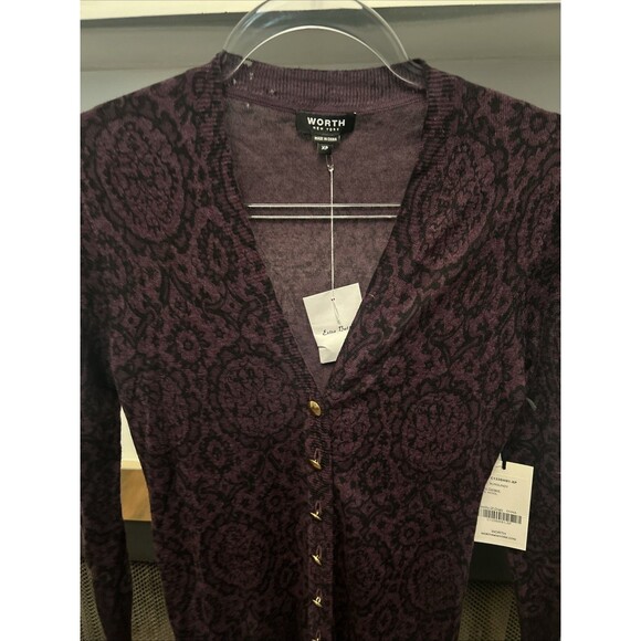 Women’s Worth New York XP Purple & Black 100% Wool Cardigan New With Tags - Picture 2 of 6